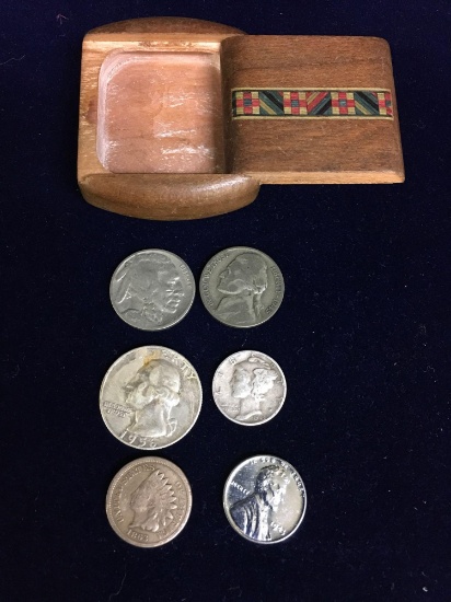 Coins, Buffalo, Jefferson Nickels, Indian & Steel Pennies, Quarter & Mercury Dime