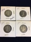 US Silver quarters. 1897, 1909, 2) 1914