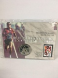 1984 Olympic Games Silver Dollar coin with stamp