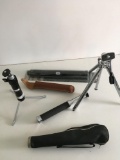 Camera Equip. 2)Vintage telescopes & 2) camera tripods