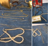 Women's Costume Jewelry, bracelets, earrings, & necklaces with vintage pocket mirror 24 pieces