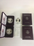 1986 American Silver Eagle Proof Dollar - 1oz Silver BU Velvet box & COA set of 2