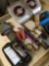 Lot Assorted items. Homedics machine, razor, straitener, bike accessories, weights etc