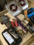 Lot Assorted items. Homedics machine, razor, straitener, bike accessories, weights etc