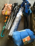 Lot. Foldable chairs, sleeping bag, earthquake kit, umbrella