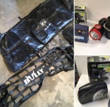 Bully and Ram tailgate nets, Spectre, Husky flash light, GM bar meter, slime compressor & inflator