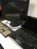 Elo monitor, HP laptop, key board