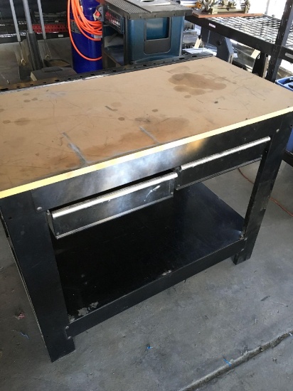 Two drawer, wood top, metal work bench 36" x 46" x 25"