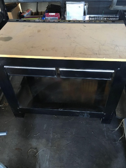 Two drawer, wood top, metal work bench 36" x 46" x 25"