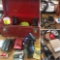 Grouping of assorted car parts & Waterloo metal tool box