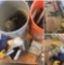 Grouping of assorted Concrete Finishing tools, Buckets, & Misc. items