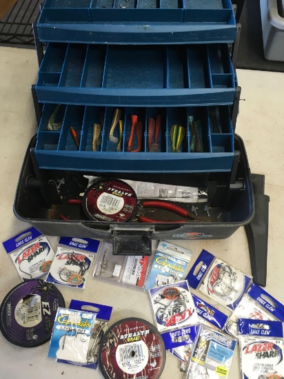Flambeau Outdoors tackle box with new and used accessories