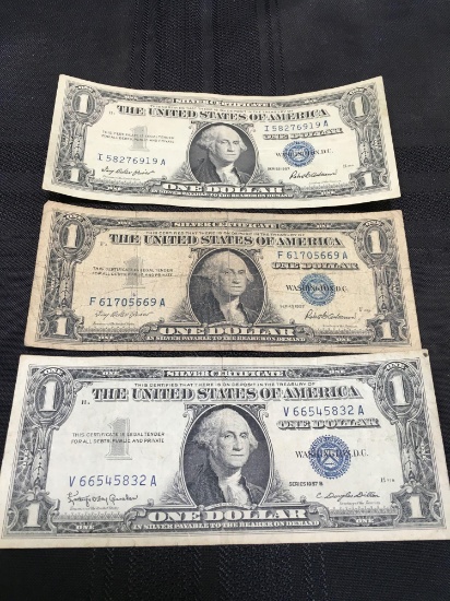 United States Silver Certificate 3 One Dollar Bills.1957, 1957, 1957 D