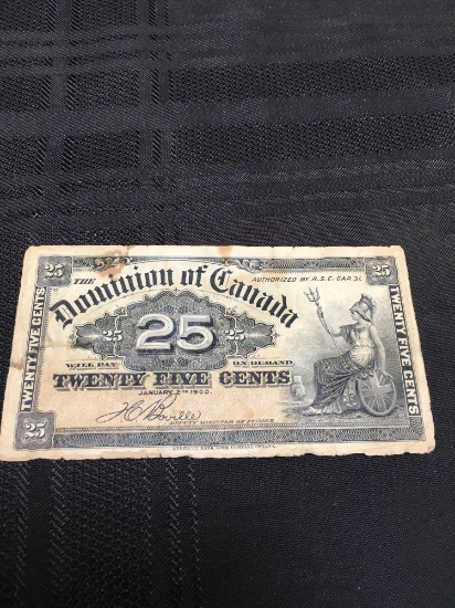 Dominion Of Canada 25 cent bill, January 2nd 1900