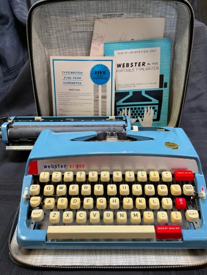 Vintage Webster XL 800 typewriter with manuals and case