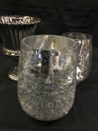 Assorted silver color vases 9", 8", 7 /12". 3 pieces