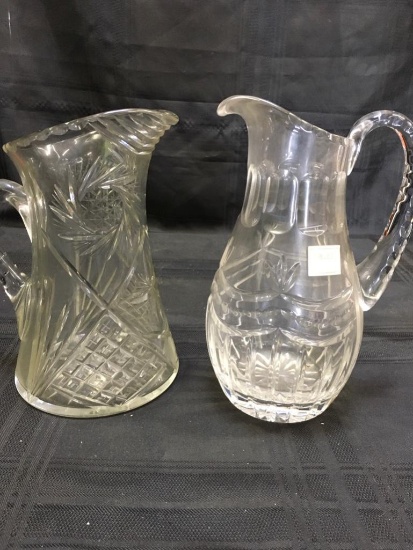 Vintage. 10" Crystal pitchers. One has sticker 24% lead crystal pitchers