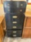 Vintage 6 drawer wooden dresser with metal accents. 62