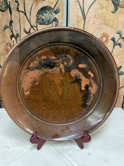 14" Brown/ black, ceramic, decorative, plate