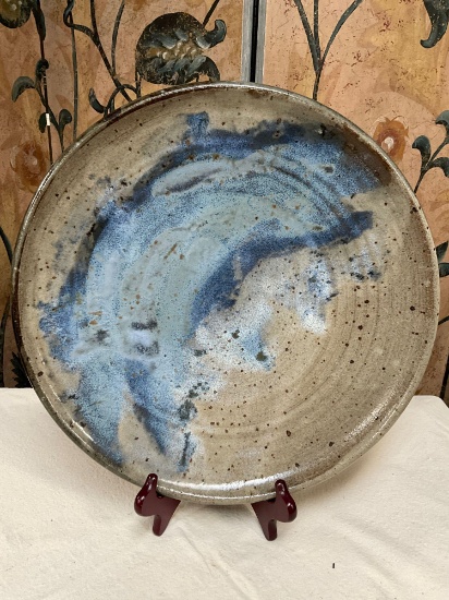15" Aqua / Black / Grey ceramic decorative plate