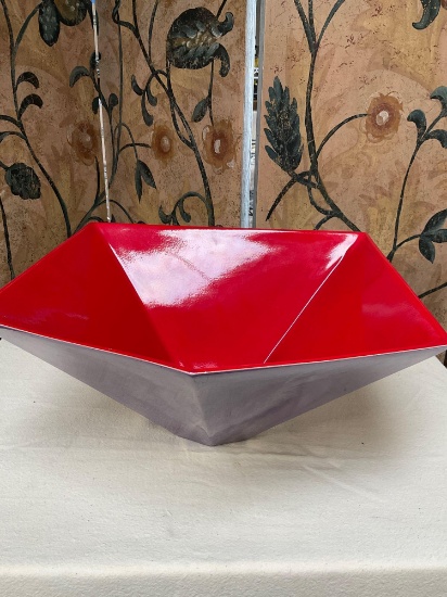 Large Decorative Purple / Red bowl. Sticker with a signature at the bottom. 8" T x 16"W