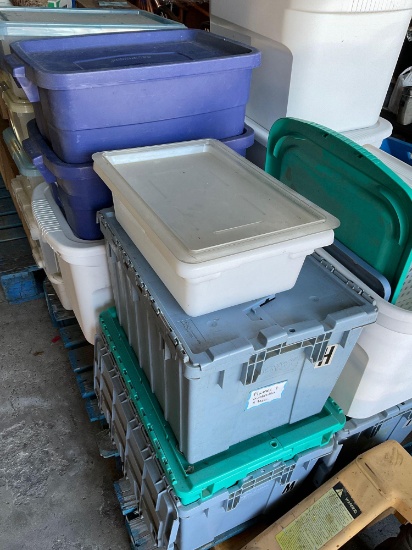 Lot. 18) Complete assorted Stowaway crates & plastic storage bins 2) storage units no lid 2) lids.