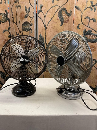 10" Holmes (did not turn on) & 12" model HF-30CD (turned on) vintage table fans