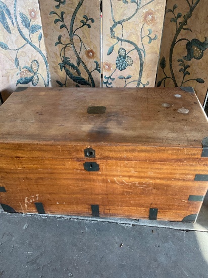 Vintage cedar lined trunk with metal accents. 21" T x 43" W x 23" D