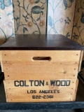 Vintage Colton & Wood, wood crate box advertising with lid, 17
