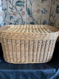 Large wicker basket with lid and handles. 15