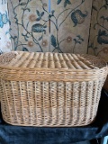 Large wicker basket with lid and handles. 18