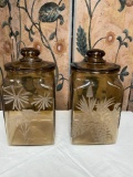 Vintage jars with lids & flower engraving, 13