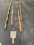 Vintage Measuring Tools metal / wood poles, grader, key, hook