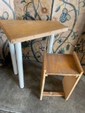 Custom made table (wood top metal tubbing legs) and wood cubby. Table 29