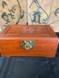 Vintage storage wood box with metal accents. 5