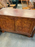 Vintage 2 door, two tier wood cabinet. No back. 30½