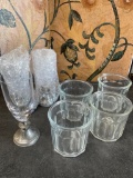 Vintage. 3) Etain pewter glass globlet 4) Luminarc glasses 500 made in France. 7 pieces total