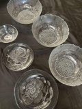 Vintage, assorted, decorative, glass bowls and plates, 6 pieces