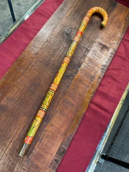 Vintage Cane, 37" wood, hand carved and painted.