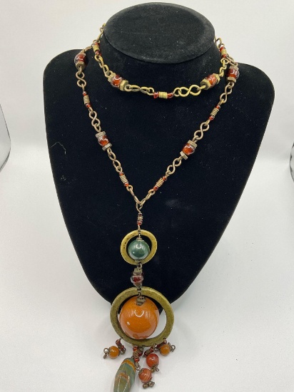 Custom jewelry. 30" total chain length, gemstones spheres pendant 5" x. 2",