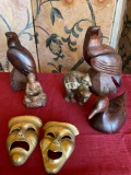 Deco, assorted. 7 pieces Buda, bears, masks metal. Eagles and duck are wood