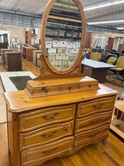 Henry Link Chardonnay 9 drawer dresser with mirror. 74" t x 54"w x 17"d. Measurements include mirror