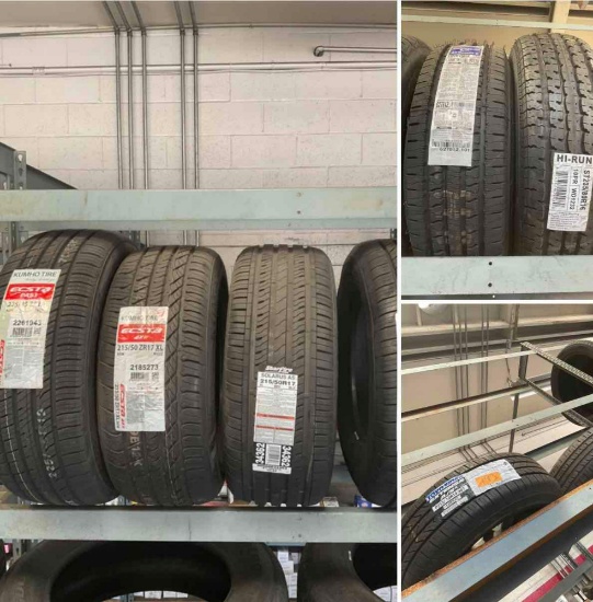 New 2)Toyo Tires 2) Kumho Tire , 1) Star Fire, 1) BF Goodrich. 1) no tag 1) Hi Run tires, see pics