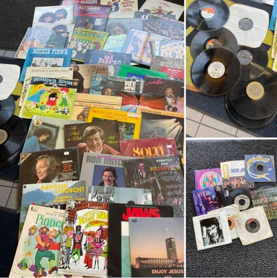Vintage. Assorted Vinyl records 9) 7" vinyl records 49) Vinyl records