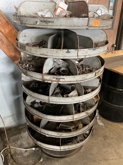 Lyon 7 tier, revolving pats storage shelving with hundreds of assorted parts