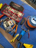 Assorted tools. Tool kit, cable, saw,etc