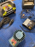 Assorted items. Air compressors, battery charger, Ryobi electric pressure washer. untested