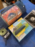 Camping items. Ozark Trail back packing tent, twin air bed, Colman burner, lantern. 4 pieces