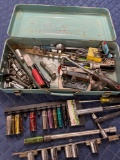 Vintage metal box and assorted tools