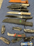 Assorted Knives, sheathes, foldable knives, etc. 13 pieces